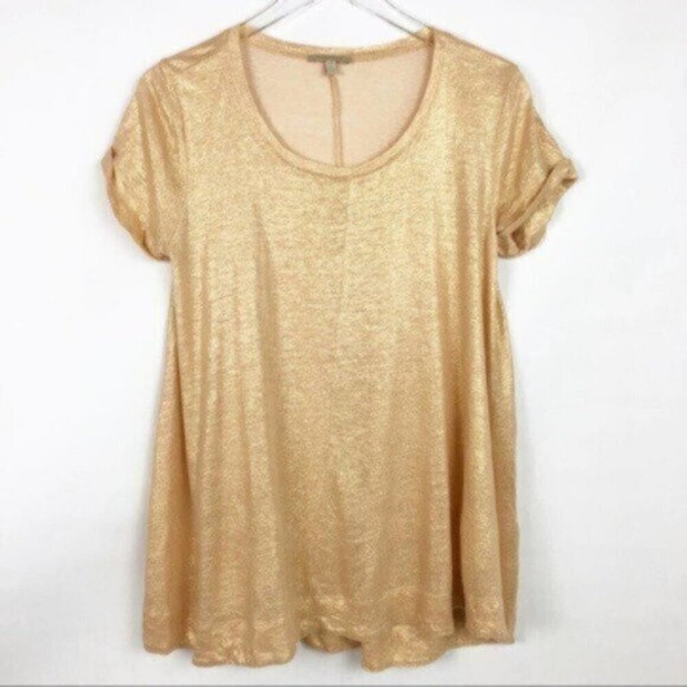 Bordeaux | Women's Gold Short Sleeve Scoop Neck Gold Swing HolidayTop Size S - Picture 4 of 8